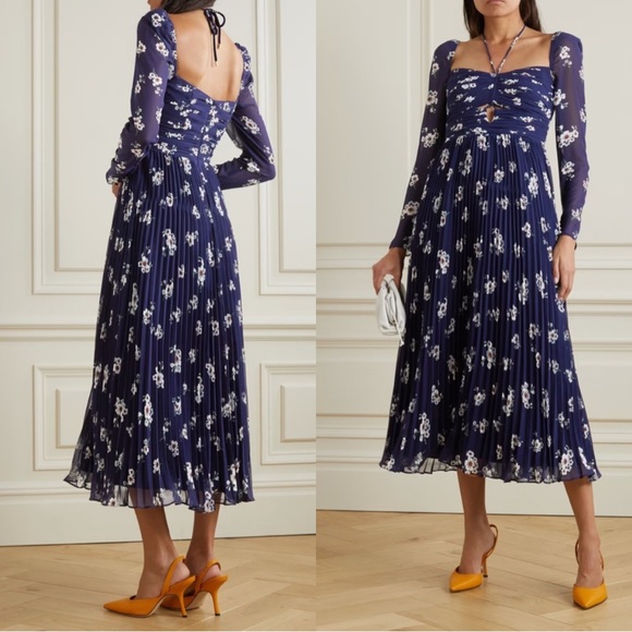 Self-Portrait Cutout Chiffon Midi Dress - Picture 1 of 12